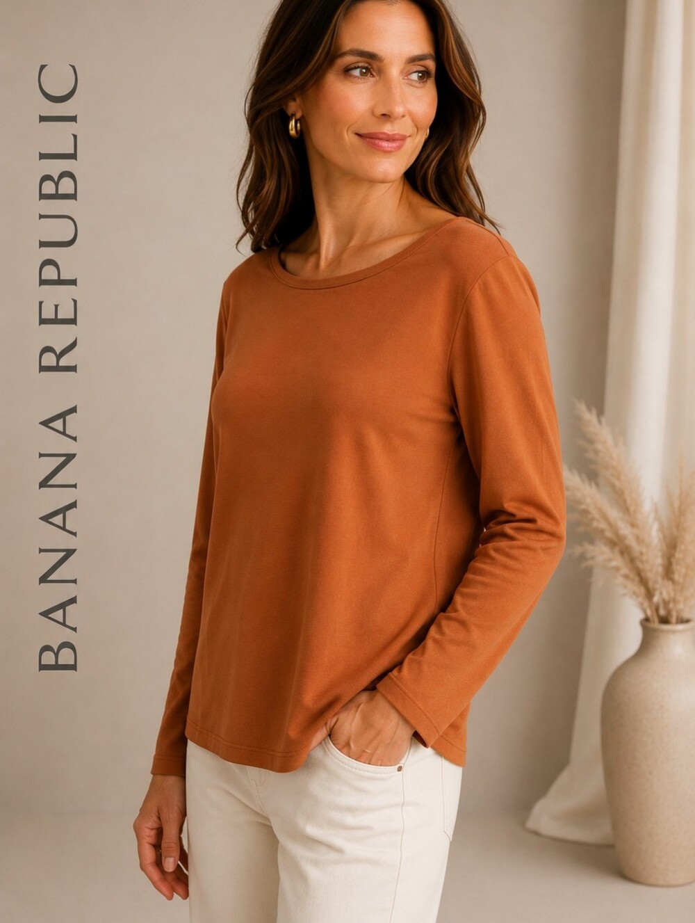 Banana Republic Soft Knit Long Sleeve Top | Warm Cinnamon Crew Neck